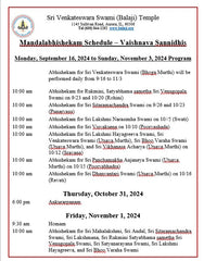 Mandalabhishekam schedule - Vaishnava Sannidhis